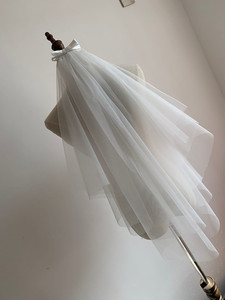 2019新款新娘双层素纱婚纱拍照旅拍造型纱白色蝴蝶结发梳头纱包邮