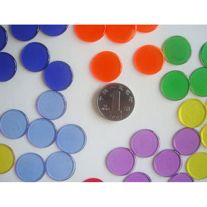 塑料透明圆片彩色迷你小圆片红黄蓝绿15mm圆片50片袋装教学学习片