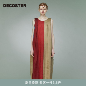 DECOSTER/德诗春季新款品牌女装时尚大红宽松无袖长款连衣裙