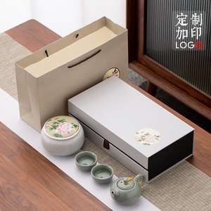 茶叶礼盒空盒包装盒陶瓷罐龙井绿茶红茶一壶两杯冰裂哥窑茶具定制