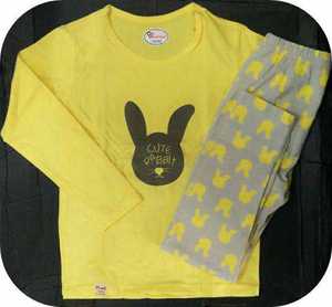 泡泡森林80017黄色小兔子儿童家居服中大童衬衣套内衣贴身莱卡套