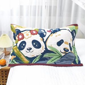 熊猫全棉八层纱布枕巾一对装家用卡通可爱透气吸汗单人枕头巾盖巾