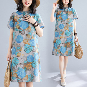 日本高端外贸出口大牌夏季复古文艺中式改良旗袍宽松中长款连衣裙