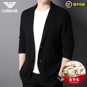 GABBANIE品牌男士针织衫开衫2024春秋季新款含羊毛西装领休闲外套