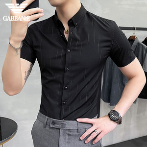 GABBANIE品牌条纹衬衫男士短袖夏季薄款商务休闲正装韩版潮流衬衣