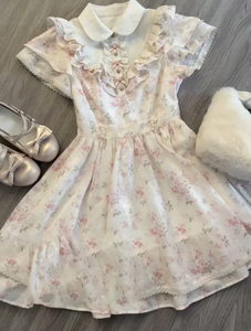 【春日碎】温文尔雅甜美公主裙法式茶歇显瘦娃娃领粉色碎花连衣裙