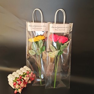 鲜花礼袋手提袋透明PP袋单支花束包装袋玫瑰太阳花送老师礼品包装