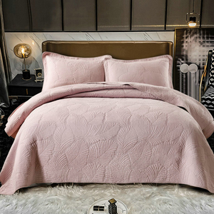 外贸出口美式纯色绣花双面全棉加大绗缝被床盖三件套欧式夹棉床单