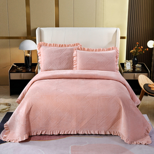 新品高级韩国一面绒一面纯棉床盖三件套夹棉绗缝被牛奶绒绒毯床单