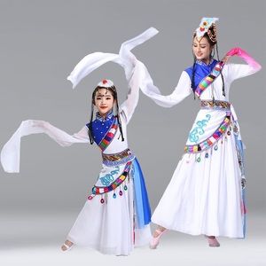 儿童水袖藏族演出服女新款少数民族舞蹈服装成人西藏甩袖舞表演服