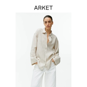 ARKET女装 宽松廓形长袖亚麻衬衫上衣米色2023夏季新款1046725005