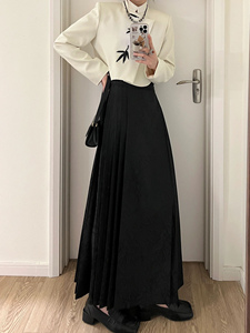 新中式时尚套装女冬季竹子刺绣短款上衣高腰百褶纹理半身裙两件套
