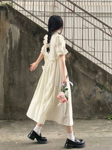 国风复古改良旗袍白色连衣裙女夏季新款短袖新中式中长裙小众裙子