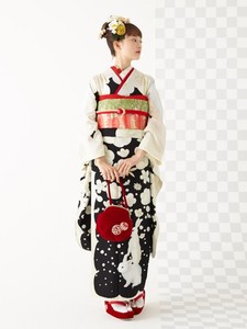 日本和服女正装传统和服正装振袖和服双层带里衬可爱小兔和服振袖