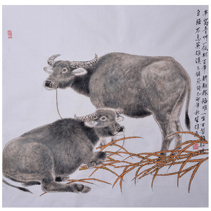 定制纯手绘方楚雄十二生肖牛画工笔动物国画荔枝花鸟画四尺横幅字