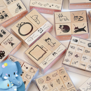 现货日本古川纸工木质印章套组官网限定迷你苏打数字猫咪手帐素材