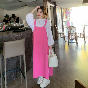 粉红色背带裙女春秋2024新款法式甜美减龄小个子显瘦韩版休闲长裙