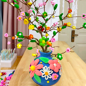 超轻黏土木质幼儿园DIY手工材料包彩泥母亲节礼物花瓶插花