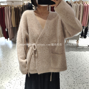 韩国小众设计感气质宽松慵懒风兔毛羊毛系带新中式毛衣开衫外套女