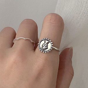 925纯银饰品复古街头独特女王头像戒指古典朋克新颖气质感性指环