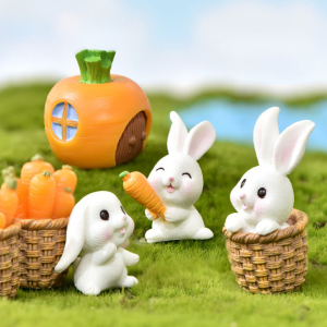 微景观造景花盆园艺装饰小白兔玩偶摆件可爱小兔子胡萝卜兔房子