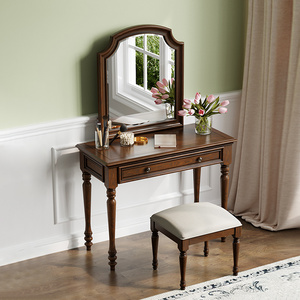 法式复古梳妆台美式实木化妆桌小户型收纳桌梳妆凳可定制