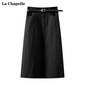 拉夏贝尔/La Chapelle腰带双口袋半身裙女通勤简约显瘦直筒中长裙