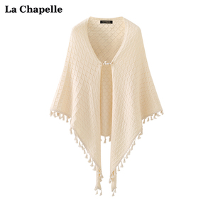 拉夏贝尔/La Chapelle菱格流苏针织披肩女小众气质优雅披肩外套