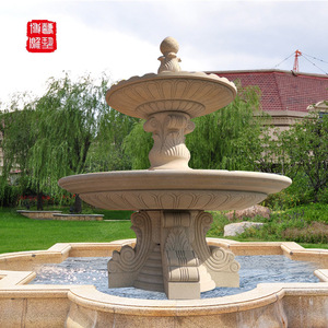 石雕喷泉黄锈石水钵大型黄金麻中式园林景观雕塑庭院水池流水摆件