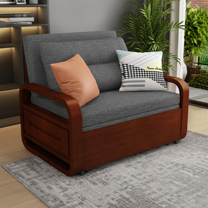 实木沙发床两用中式活动单人床折叠小户型客厅木质多功能可伸缩床