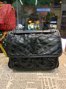 二手包包奢侈品正品 圣罗兰YSL niki黑色牛皮中号手提包斜挎包