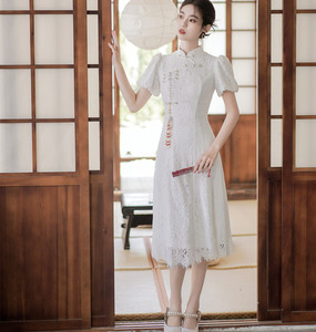 改良旗袍敬酒服新款夏气质平时可穿白色订婚晚宴领证礼服连衣裙