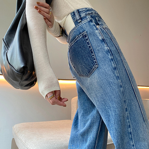 JWUNIQUE今年流行的牛仔裤女2024早春新款高腰直筒时尚宽松阔腿裤