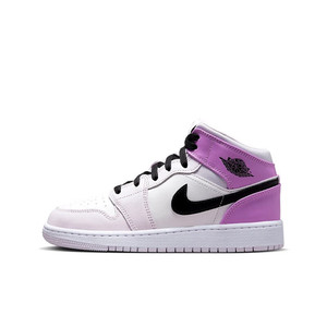 耐克女鞋Air Jordan 1 AJ1白粉黑紫复古休闲中帮篮球鞋DQ8423-501
