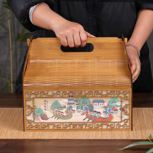 新款端午节粽子礼盒包装高端竹木盒手提定制logo空礼品盒粽子包装