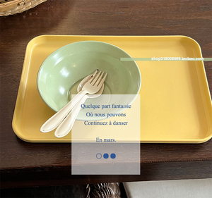 走失的blue 韩式彩色托盘 奶油色系小麦秸秆托盘长方形餐盘早餐盘