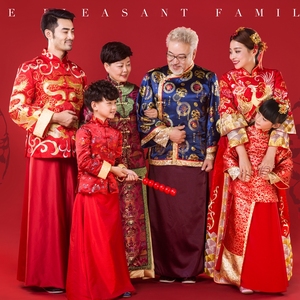 男女童拜年服中式婚礼父母唐装花童礼服中国风全家福摄影服装秀禾