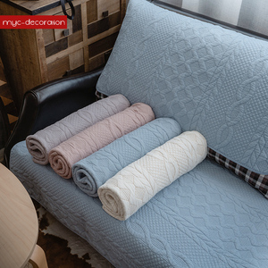 四季简约北欧全棉绗缝沙发垫布艺坐垫时尚双面纯色刺绣组合沙发巾