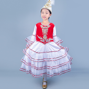 新疆一民族风儿裙童连衣裙女孩舞蹈表演服装HDI哈子萨克衣服六演