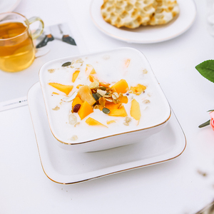 轻奢金边陶瓷餐具创意甜品碗家用早餐碗糖水碗芋圆碗水果沙拉碗