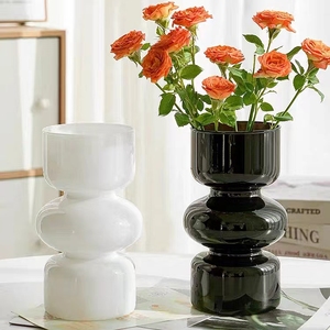 法式中古玻璃花瓶黑色高级感水养富贵竹鲜花客厅居家插花装饰摆件