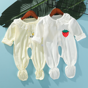 新生婴儿儿衣服夏季薄款女孩儿童包脚连体衣宝宝连脚睡衣空调服棉