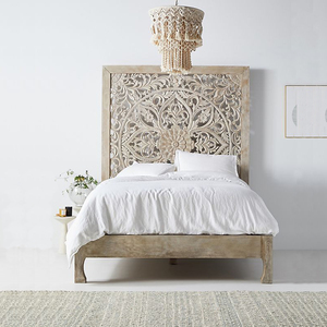东南亚风格实木双人床会所全屋定制泰式实木雕花家具高靠背婚床
