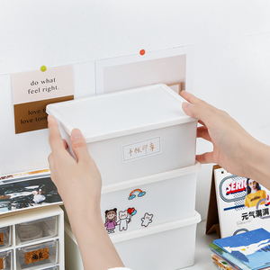 日式无印风标签小物件杂物胶带印章手账分类收纳盒带盖防尘储物盒