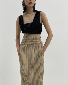 韩国设计师品牌RECTO 21春夏时尚百搭高腰百褶拉链显瘦半身裙