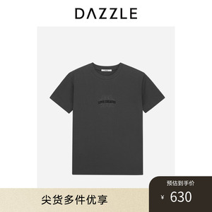 DAZZLE地素 T恤春秋新款女装简约复古字母立体装饰短袖上衣