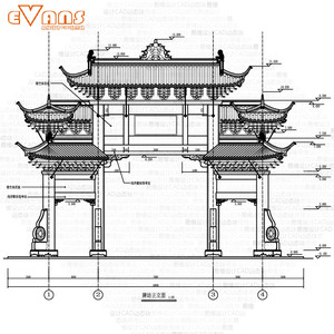 异形石柱木斗拱牌坊建筑图CAD电子版 中式传统古建石枋建筑图资料