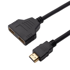 镀金接口HDMI一分二线高清转换线适配器3D 1.4版公转双母转换器