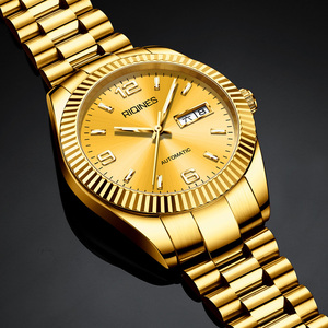 瑞士注册正品名牌瑞琴全自动机械表男士手表商务金表男纯金色男表