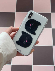 韩国 byemypie 官网正品代购 可爱黑色猫猫头透明手机壳 支架 苹果iPhone果冻壳全包保护套